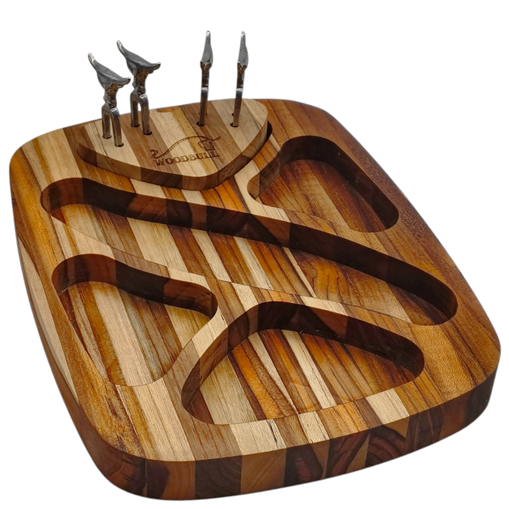 Petisqueira em Madeira Nobre c/ 4 Garfos Petiscos