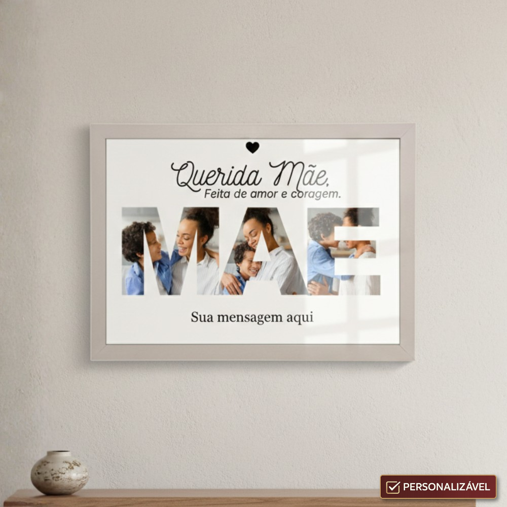 Quadro MÃE Personalizado com Foto 21x29,7 cm | Com Vidro | Preto, Branco ou Prata