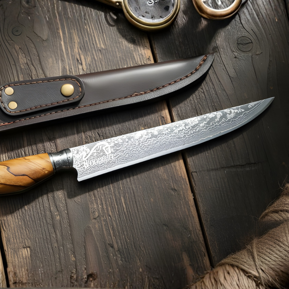 Faca Aço Damasco 7" Artesanal Personalizada com Bainha