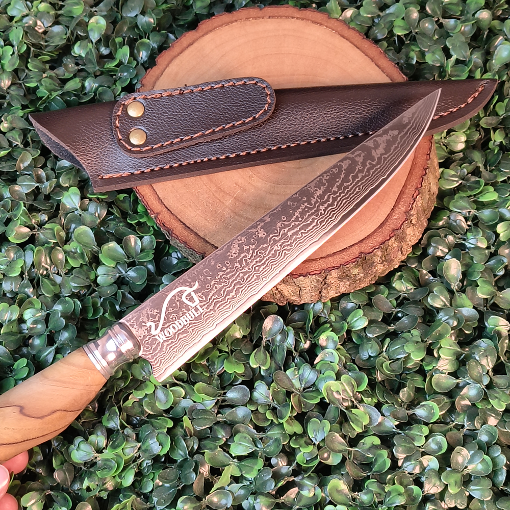 Faca Aço Damasco 7" Artesanal Personalizada com Bainha