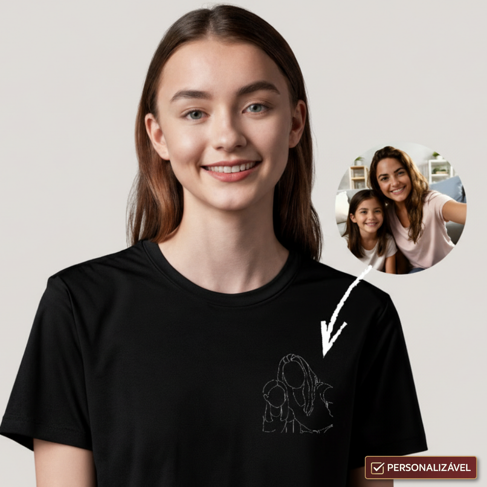 Camiseta Personalizada com Foto em Desenho Fine Line (IA)