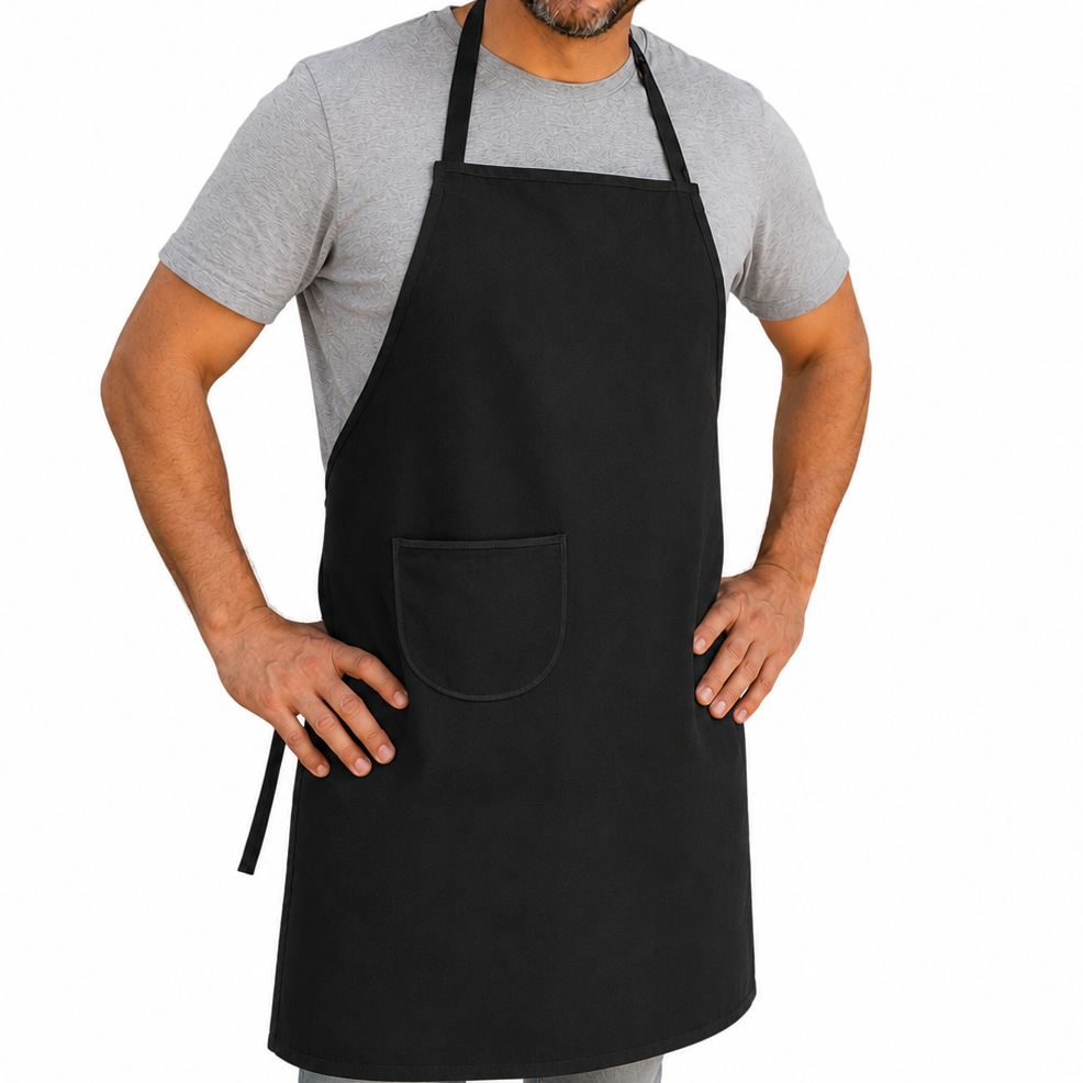 Avental Preto Profissional em Brim com Bolso | Resistente para Cozinha, Churrasco, Cafés e Restaurantes