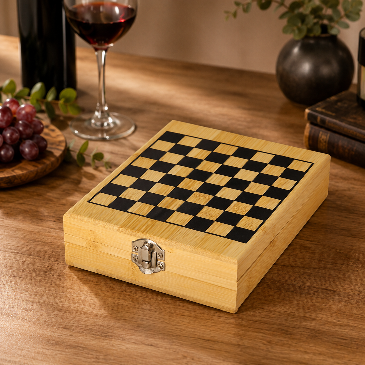 Kit de Vinho com 4 Acessórios + Jogo de Xadrez