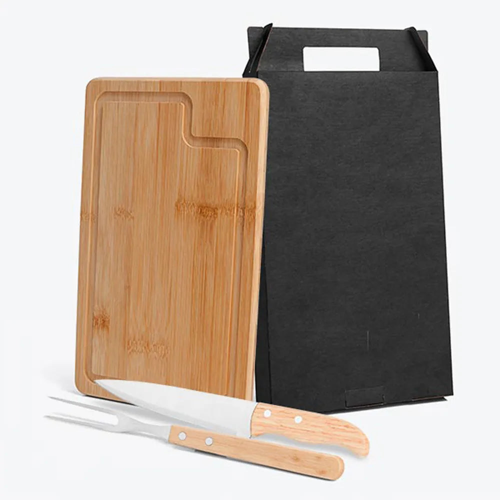 Kit Churrasco Presente em Bambu e Inox | 3 Peças