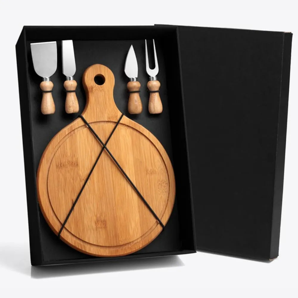 Kit Queijo Presente em Bambu, Madeira e Inox | 5 Peças