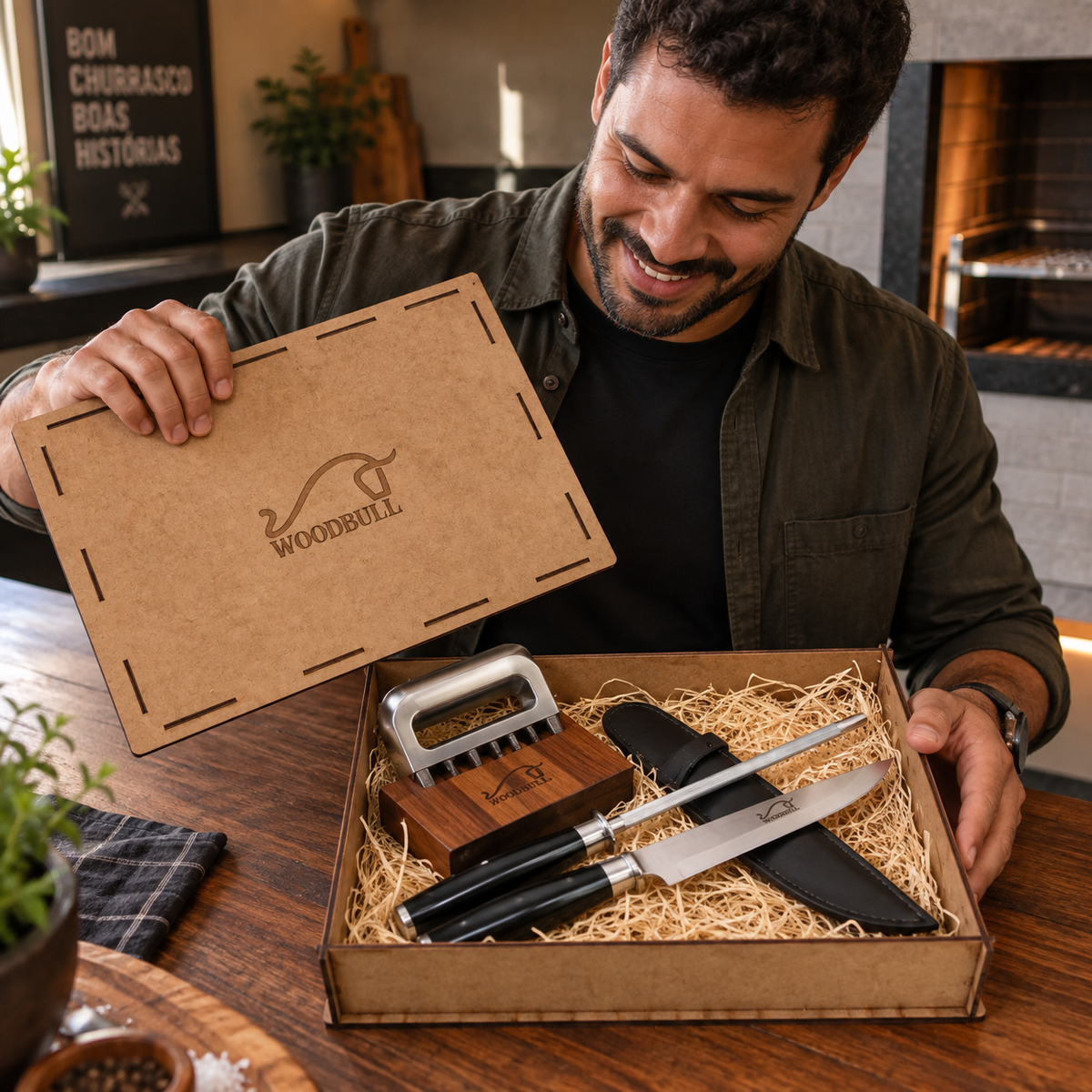 Kit para Churrasco Personalizado Faca Chaira Garra de Urso