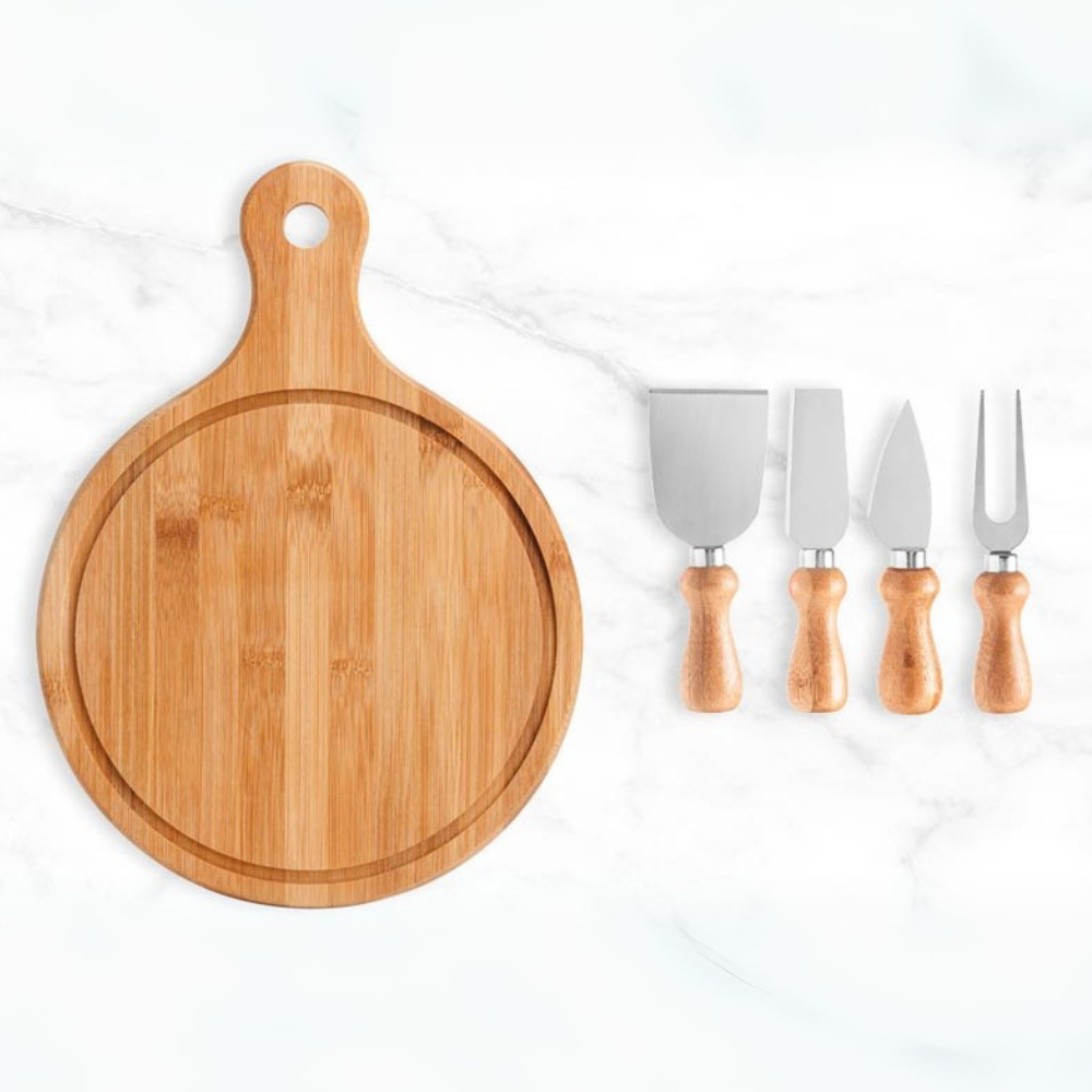 KIT PARA QUEIJO EM BAMBU / MADEIRA / INOX - 5 PCS