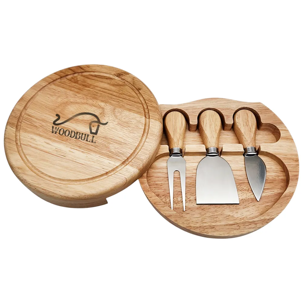 Kit Queijo 3 Peças | Suporte em Madeira e Aço Inox para Degustação