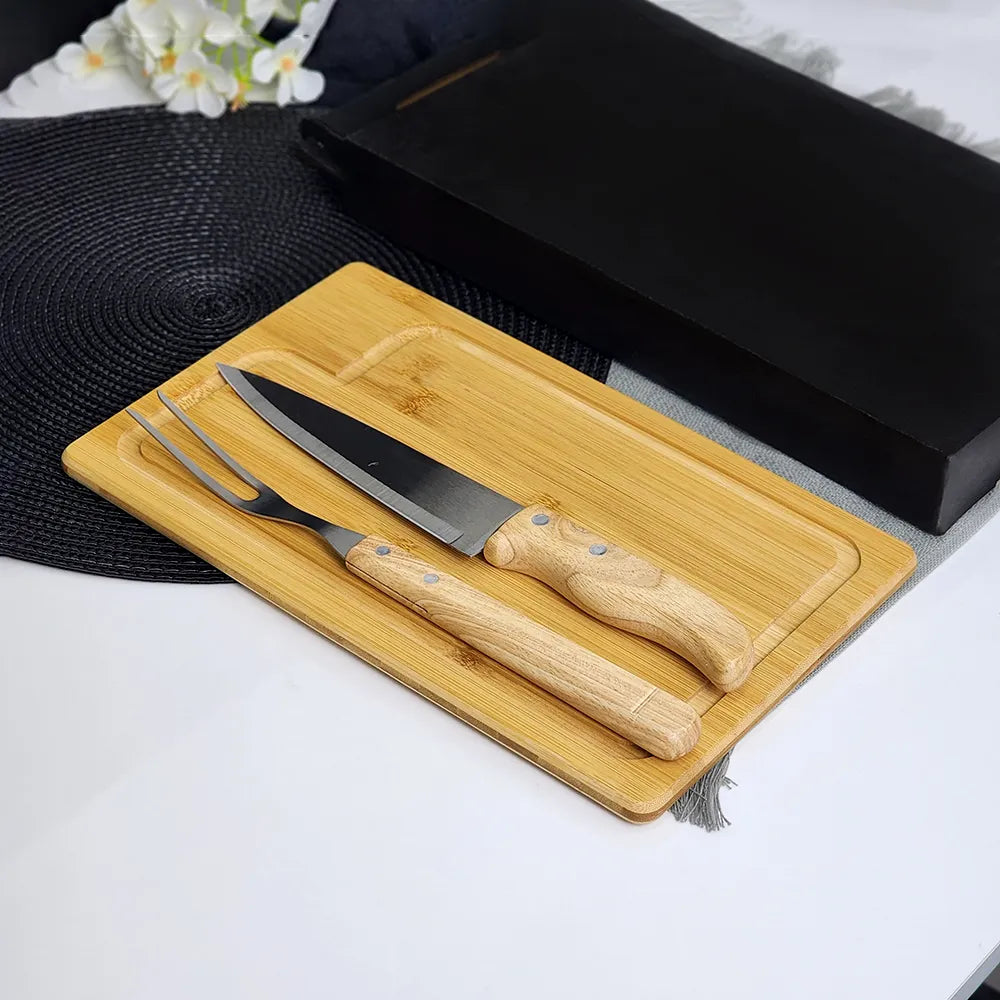 Kit Churrasco Presente em Bambu e Inox | 3 Peças