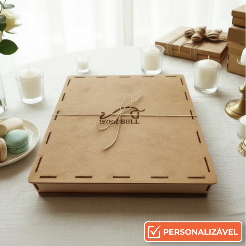 Caixa Para Presente Personalizada Madeira MDF 40 x 40 x 7cm
