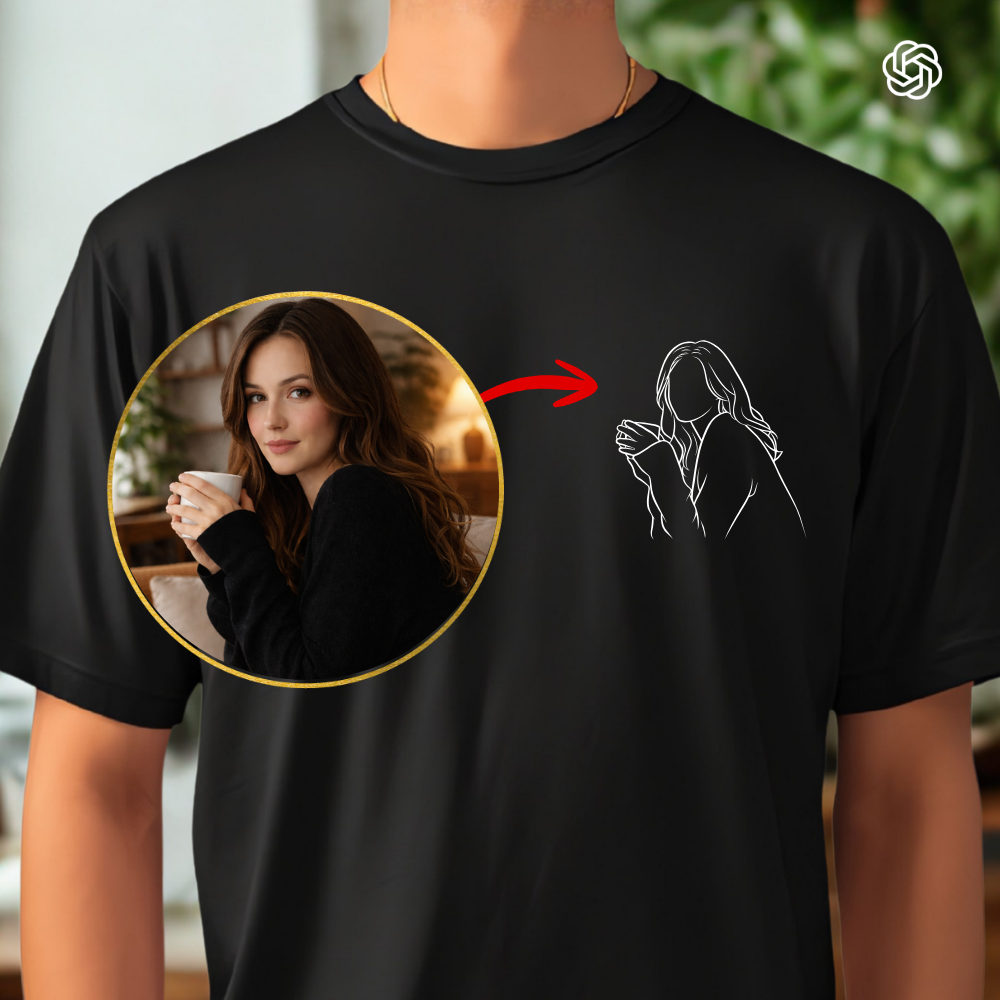 Camiseta Personalizada com Foto em Desenho Fine Line (IA)