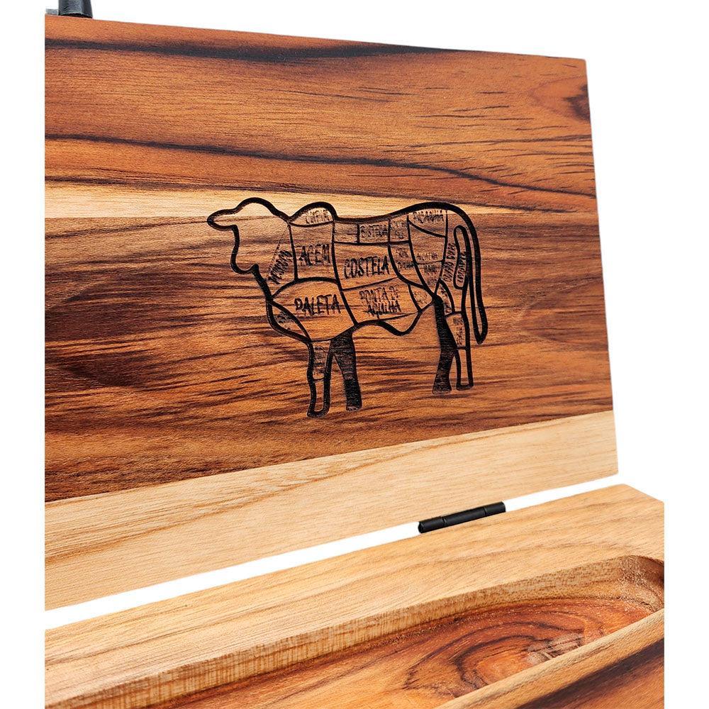 Conjunto Garfo Trinchante e Faca Cabo Osso e Chifre com Estojo em Madeira