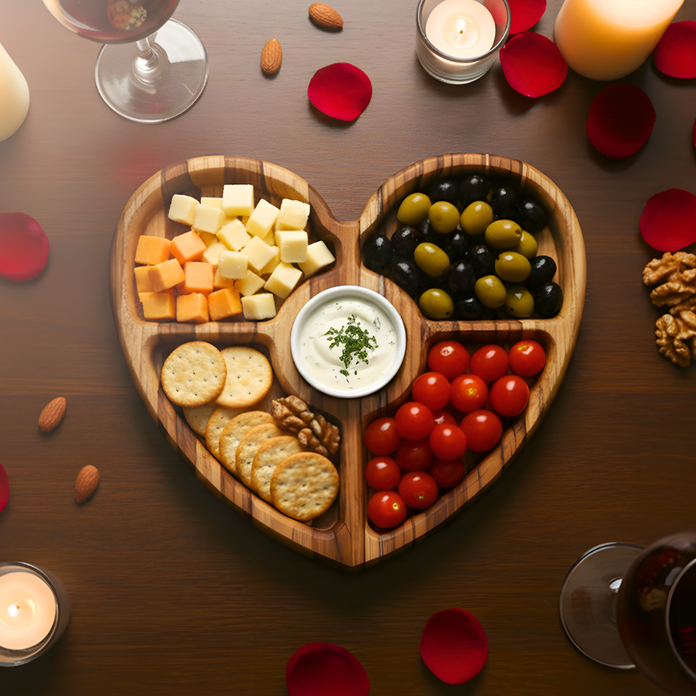 Petisqueira em Formato de Coração com Molheira e 5 Divisões | Presente Romântico