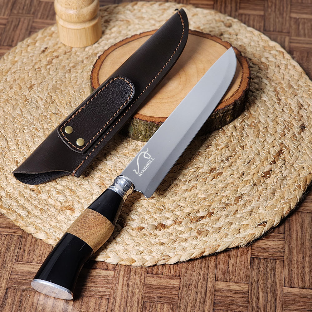 Faca para Churrasco Personalizada Inox Artesanal Chifre Madeira 8" c/ Bainha