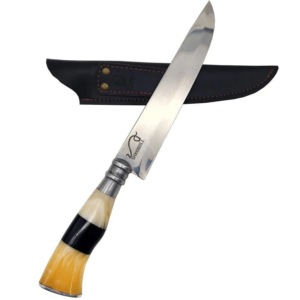 Faca para Churrasco Personalizada Inox Artesanal Cabo Osso Chifre 8" c/ Bainha