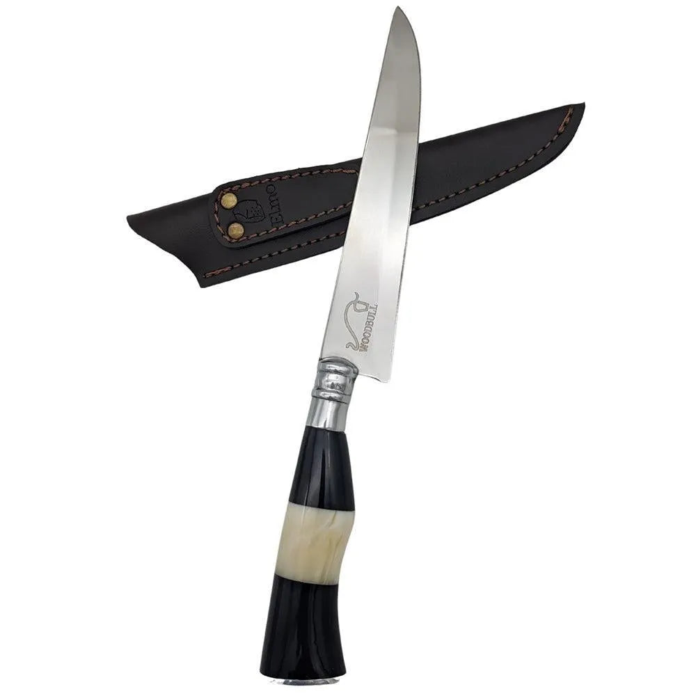 Faca para Churrasco Personalizada Inox Artesanal Cabo Chifre Chifre Osso 7" c/ Bainha