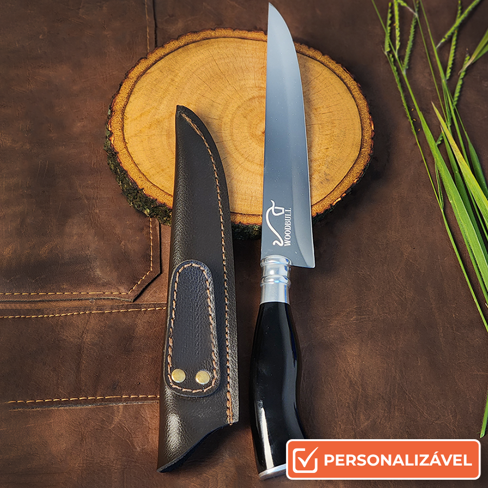 Faca para Churrasco Personalizada Inox Cabo Chifre 7" Bainha