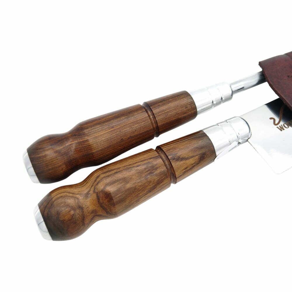 Faca e Chaira para Churrasco Personalizada Inox Artesanal Cabo Madeira 8” c/ Bainha