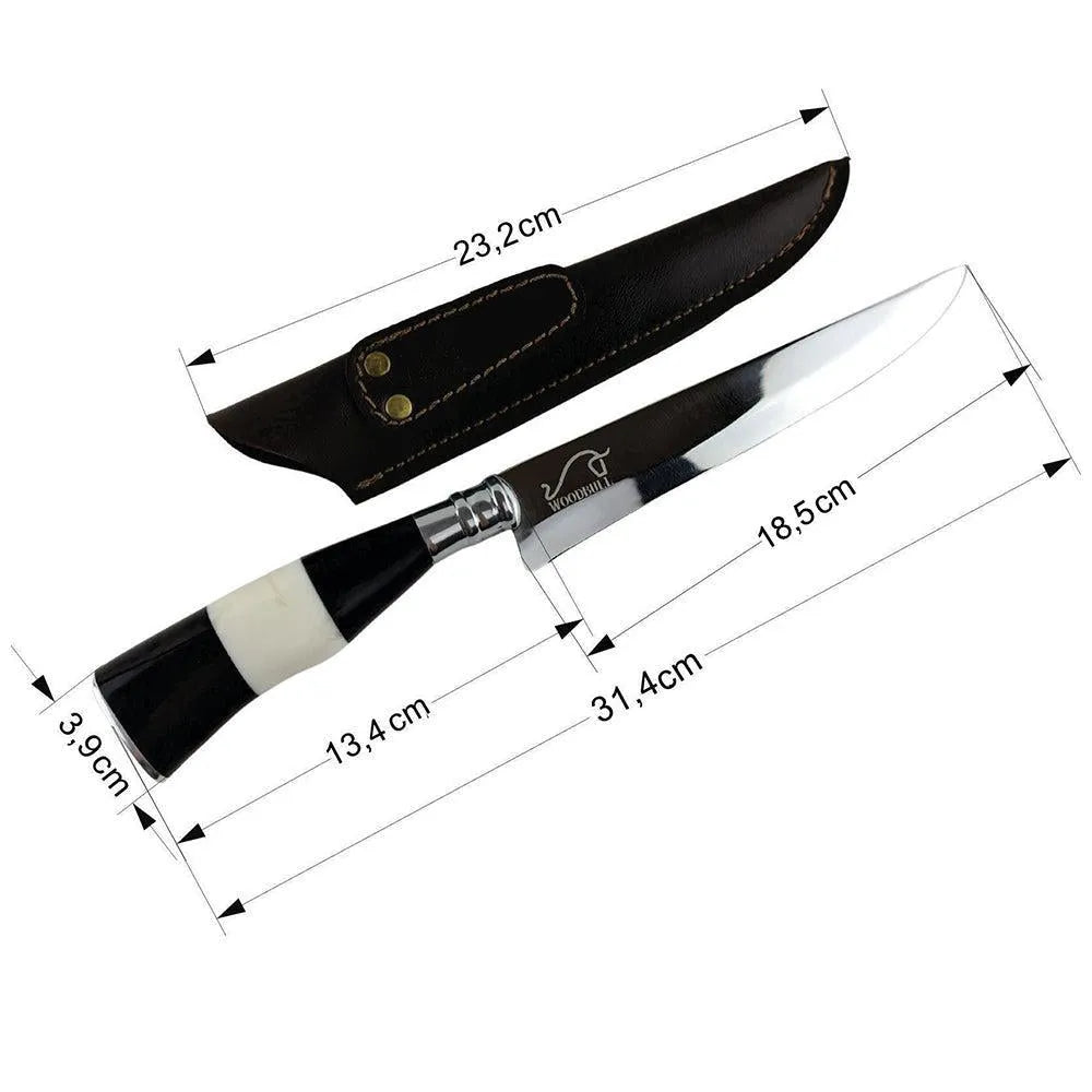 Faca para Churrasco Personalizada Inox Artesanal Cabo Chifre Chifre Osso 7" c/ Bainha