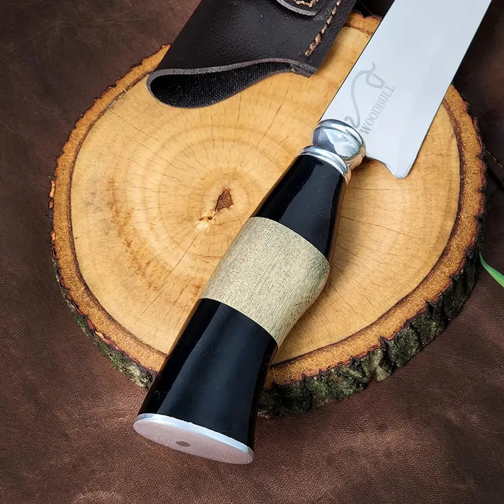 Faca para Churrasco Personalizada Inox Artesanal Chifre Madeira 8" c/ Bainha