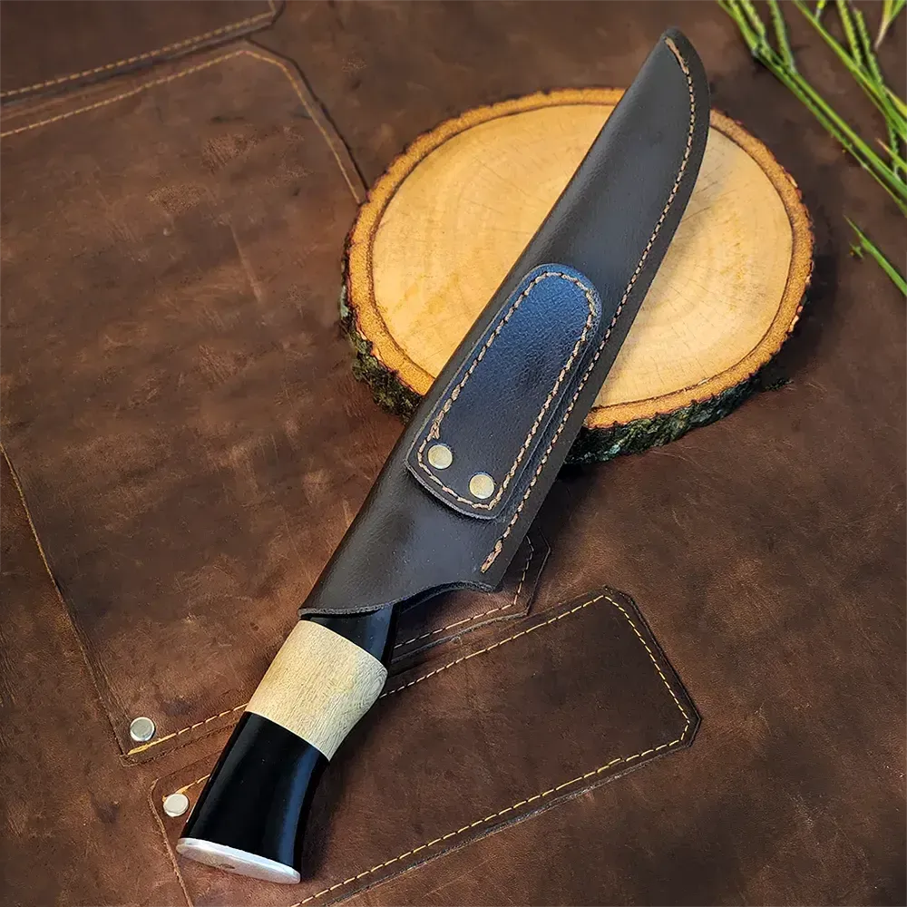 Faca para Churrasco Personalizada Inox Artesanal Chifre Madeira 8" c/ Bainha