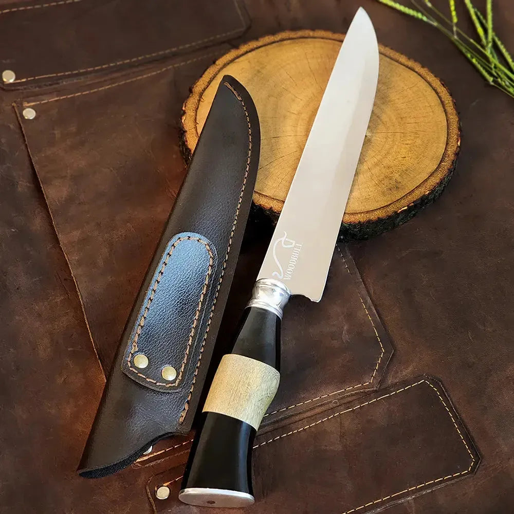 Faca para Churrasco Personalizada Inox Artesanal Chifre Madeira 8" c/ Bainha