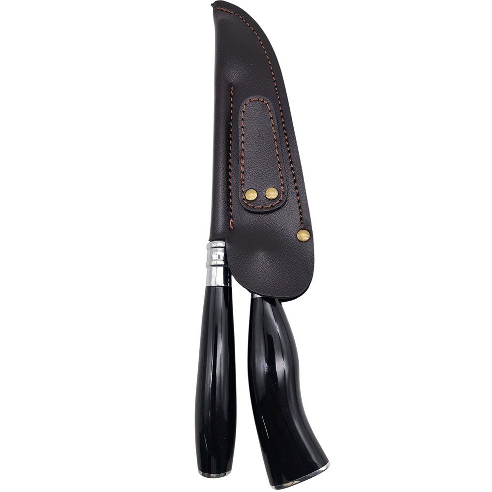 Faca e Chaira para Churrasco Personalizada Inox Artesanal Cabo em Chifre 7'' c/ Bainha