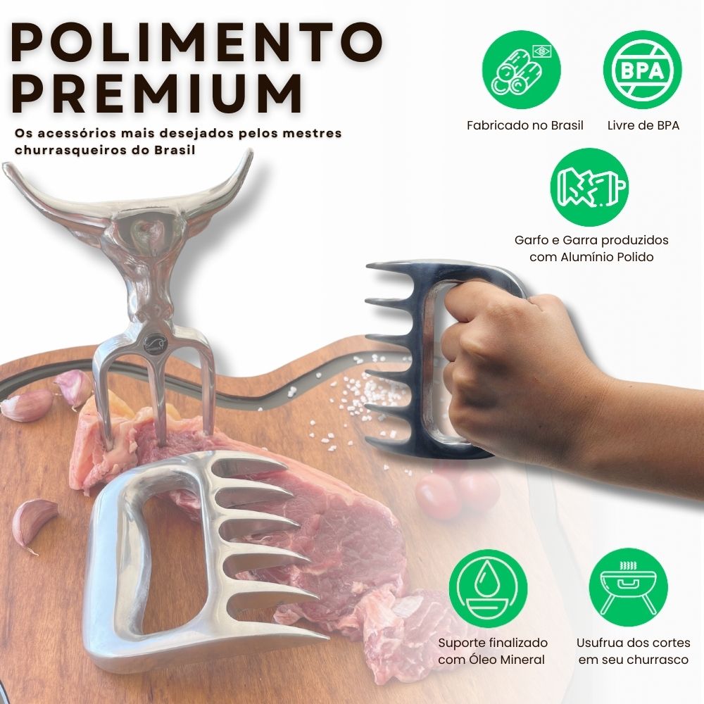 Garfo Tridente Churrasco c/ Garra de Urso Alumínio Personalizado