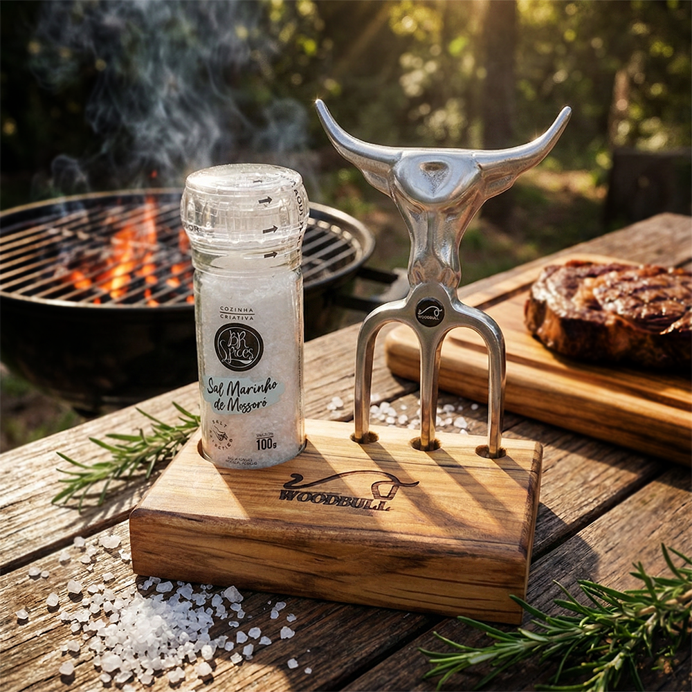 Garfo Tridente Churrasco Personalizado Moedor Já Com Sal