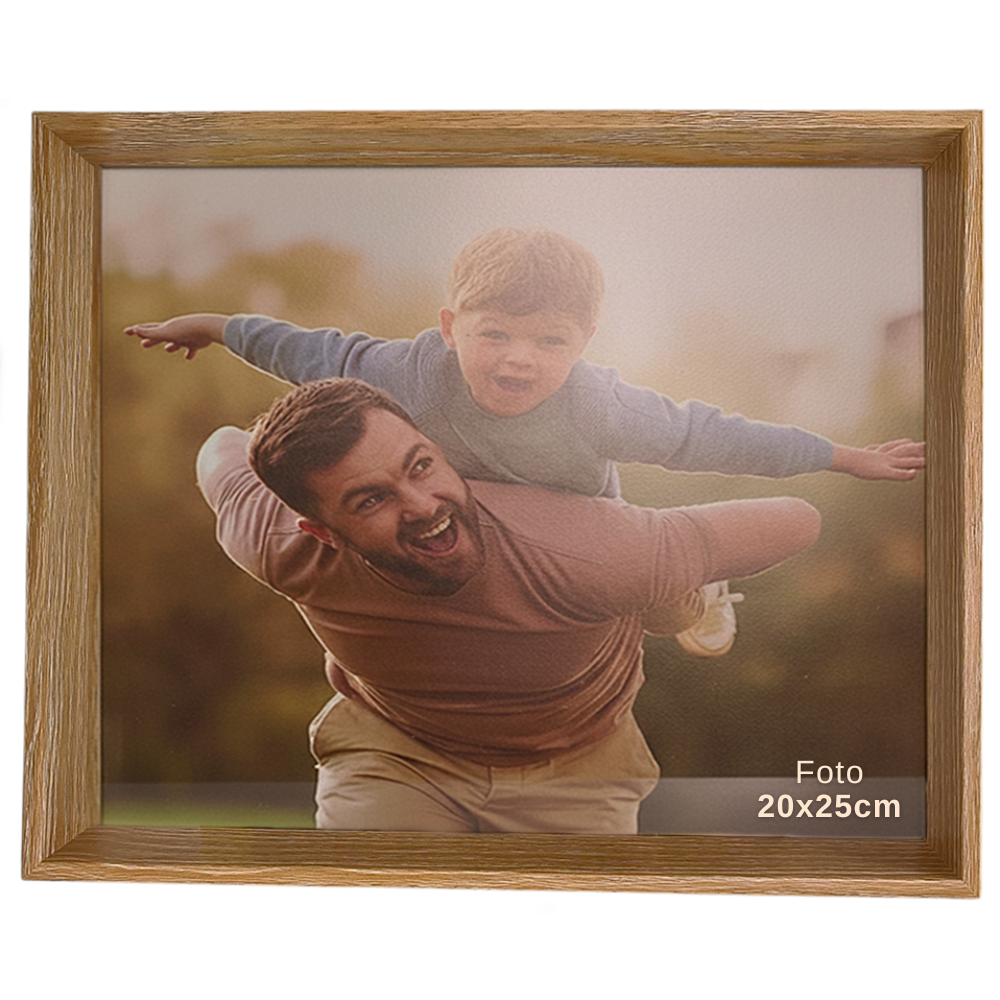 Porta Retrato 20X25cm Personalizado Linha Madrid Prata/ Marrom Claro - HORIZONTAL