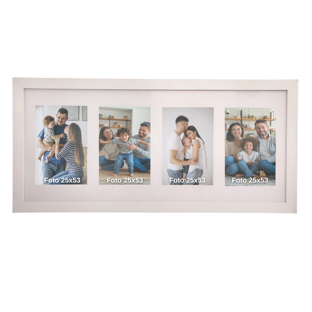Porta Retrato 25X53cm Vertical 4 Fotos Personalizado c/ Paspatur - Branco/ Preto - HORIZONTAL