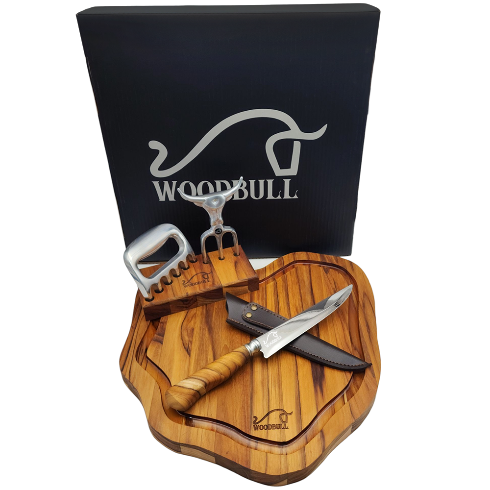 Kit Churrasco Personalizado WOODBULL Faca 7" + Acessórios p/ Presente