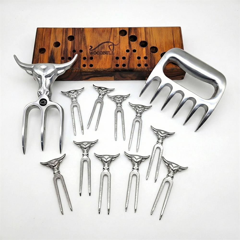 Kit Garfo Tridente + Garra de Urso 10 Garfos Petisco Churras