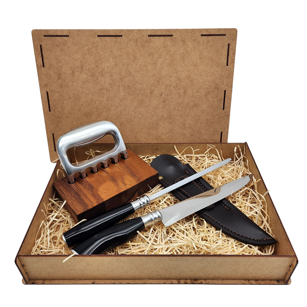 Kit para Churrasco Personalizado Faca Chaira Garra de Urso
