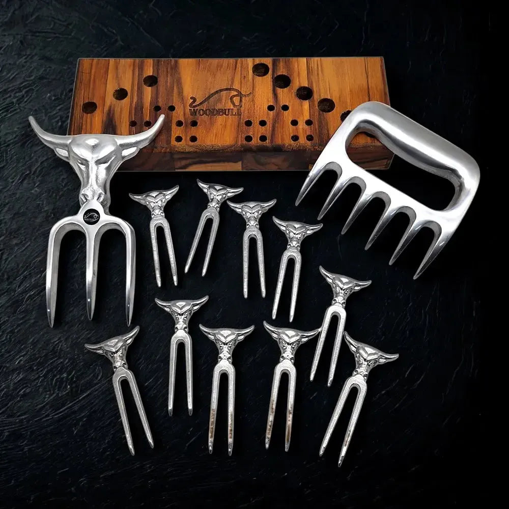 Kit Garfo Tridente + Garra de Urso 10 Garfos Petisco Churras