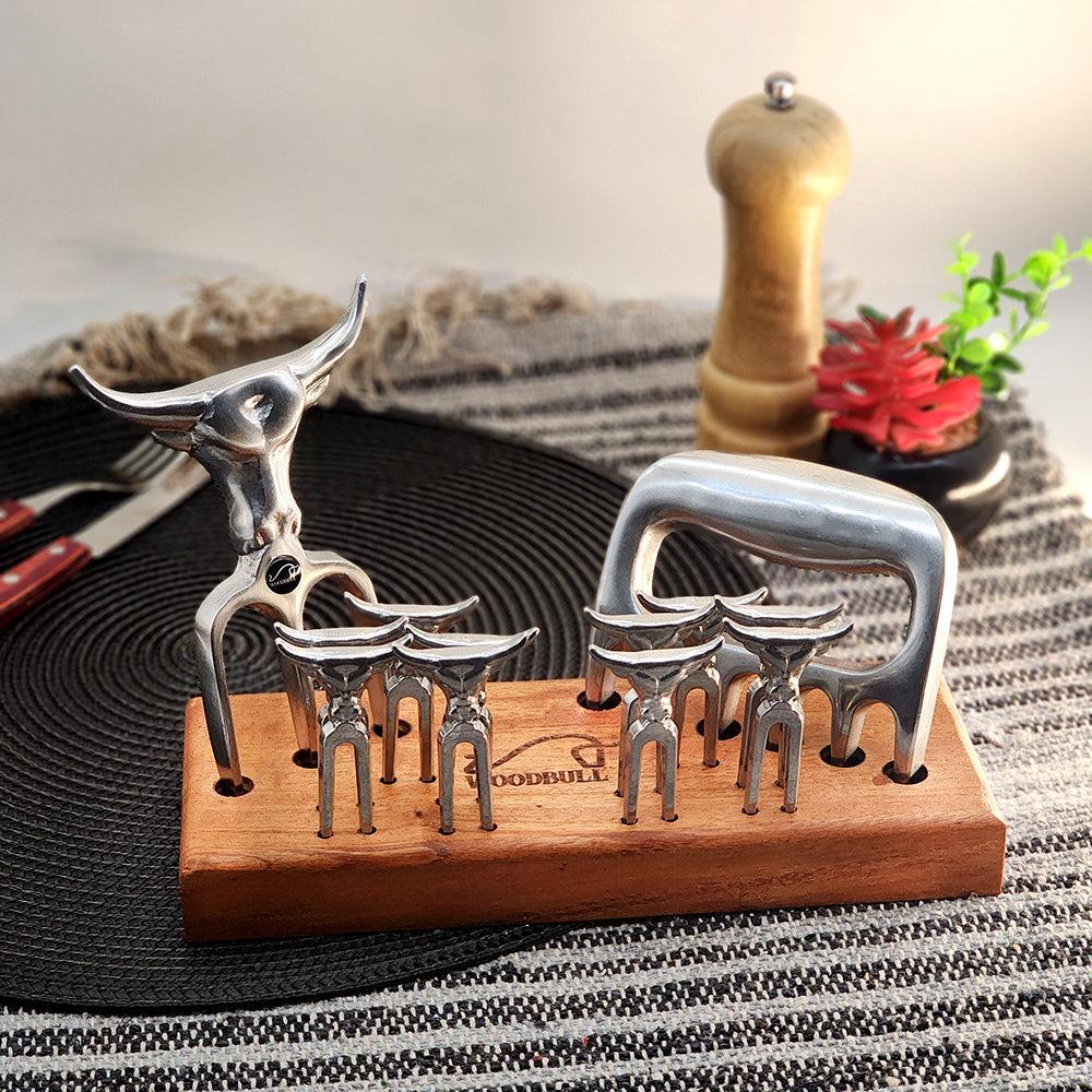 Kit Garfo Tridente + Garra de Urso 10 Garfos Petisco Churras