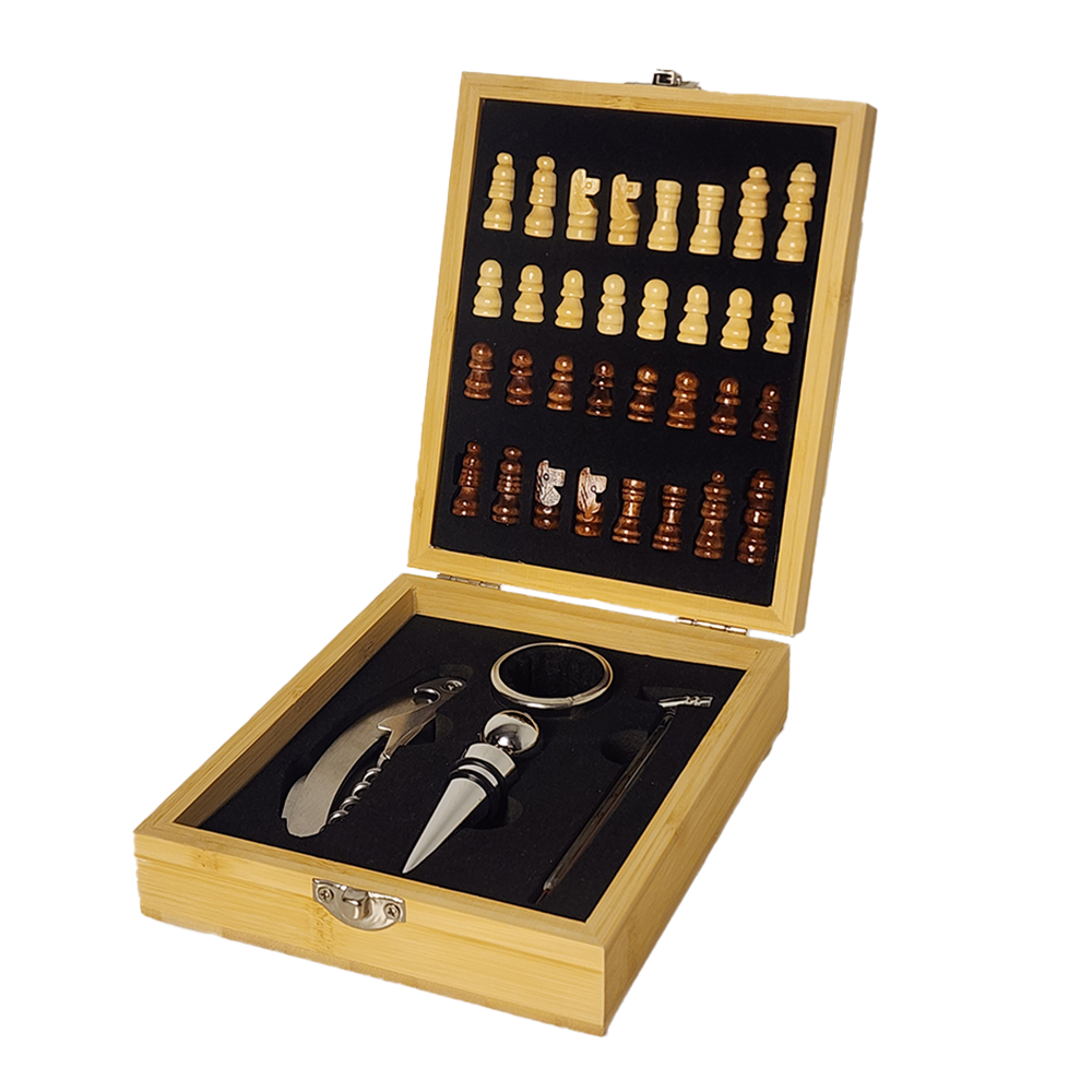 Kit de Vinho com 4 Acessórios + Jogo de Xadrez