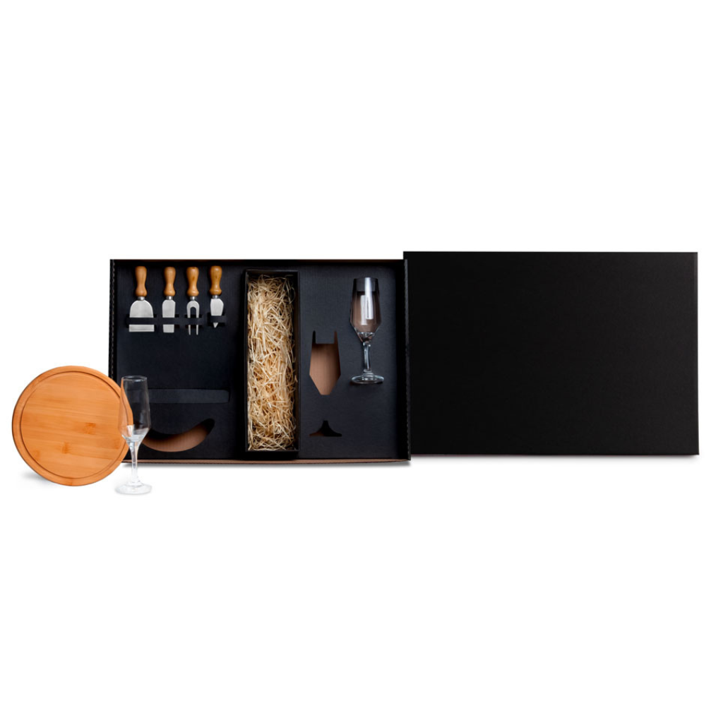 KIT QUEIJO E CHAMPAGNE C/ ESPACO P/ GARRAFA - 7 PCS - NAO ACOMPANHA GARRAFA