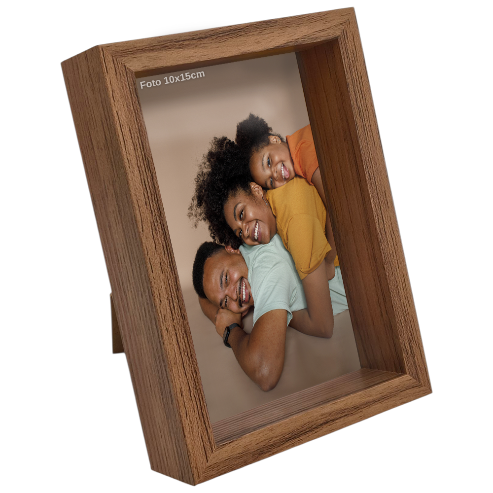 Porta Retrato Vertical 10X15cm Personalizado c/ Vidro em Madeira Moderna Preto/ Marrom/ Maple