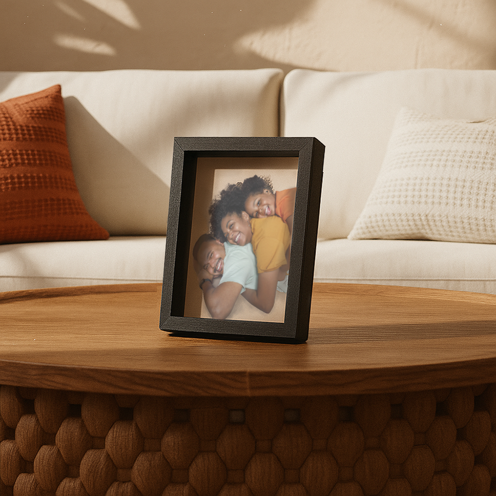 Porta Retrato Vertical 10X15cm Personalizado c/ Vidro em Madeira Moderna Preto/ Marrom/ Maple