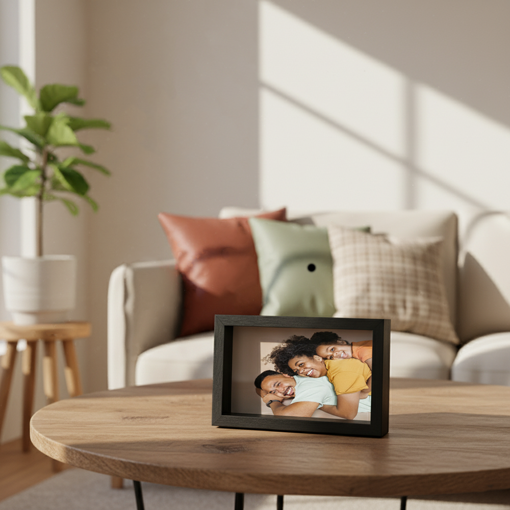 Porta Retrato Vertical 10X15cm Personalizado c/ Vidro em Madeira Moderna Preto/ Marrom/ Maple - HORIZONTAL