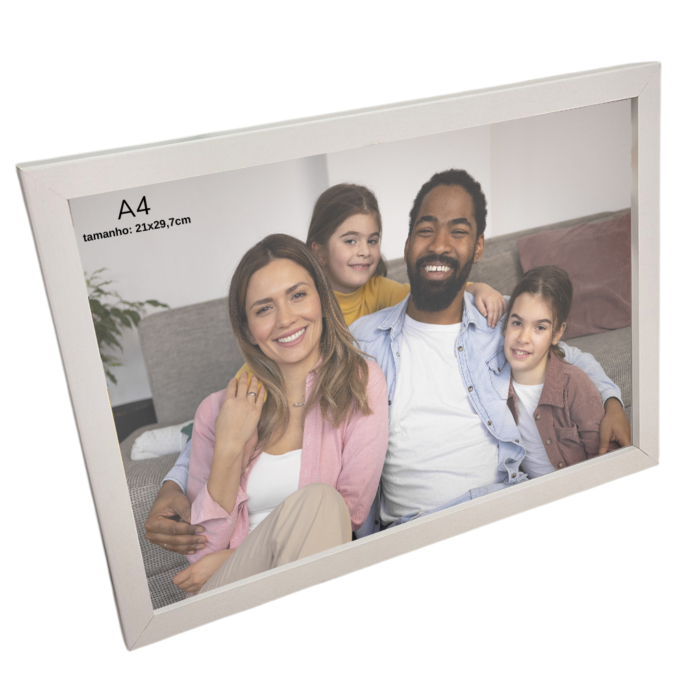 Porta Retrato Vertical 21X29.7 cm Personalizado c/ Vidro Preto/ Branco/ Prata - HORIZONTAL