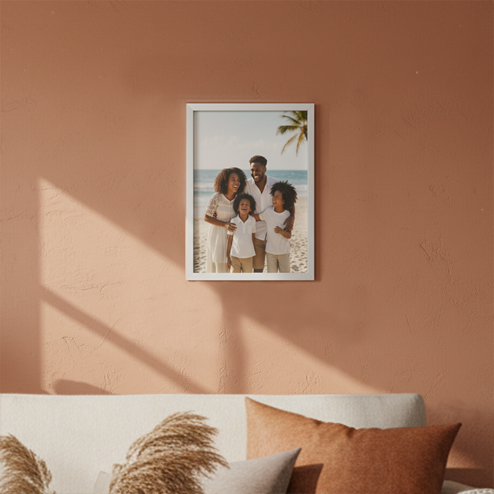 Porta Retrato Vertical 21X29.7 cm Personalizado c/ Vidro Preto/ Branco/ Prata