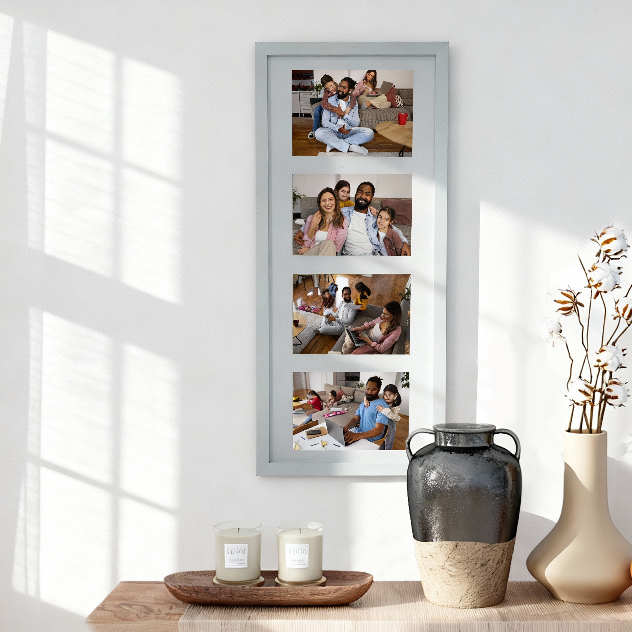 Porta Retrato 25X53cm Vertical 4 Fotos Personalizado c/ Paspatur - Branco/ Preto