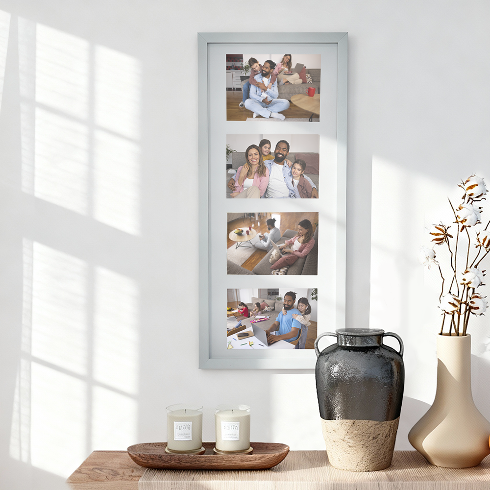 Porta Retrato 25X53cm Vertical 4 Fotos Personalizado c/ Paspatur - Branco/ Preto