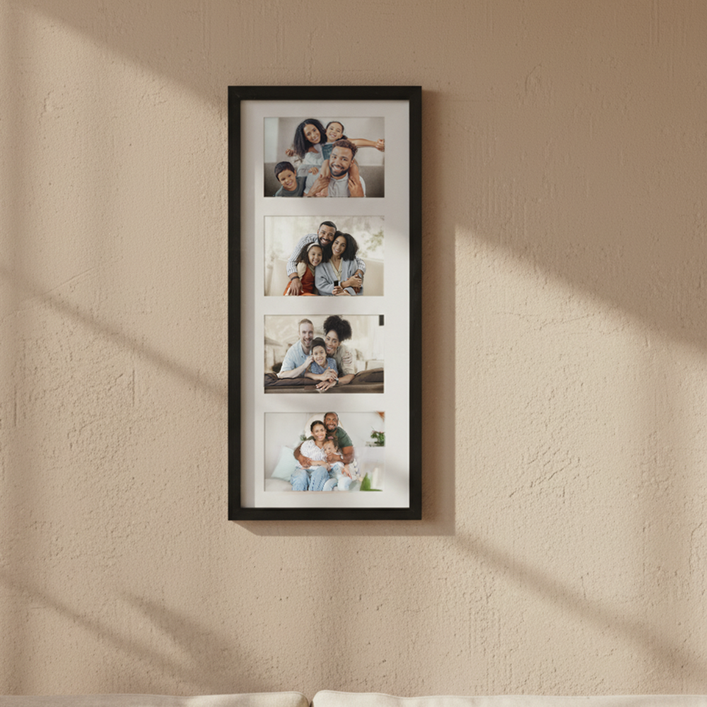 Porta Retrato 25X53cm Vertical 4 Fotos Personalizado c/ Paspatur - Branco/ Preto