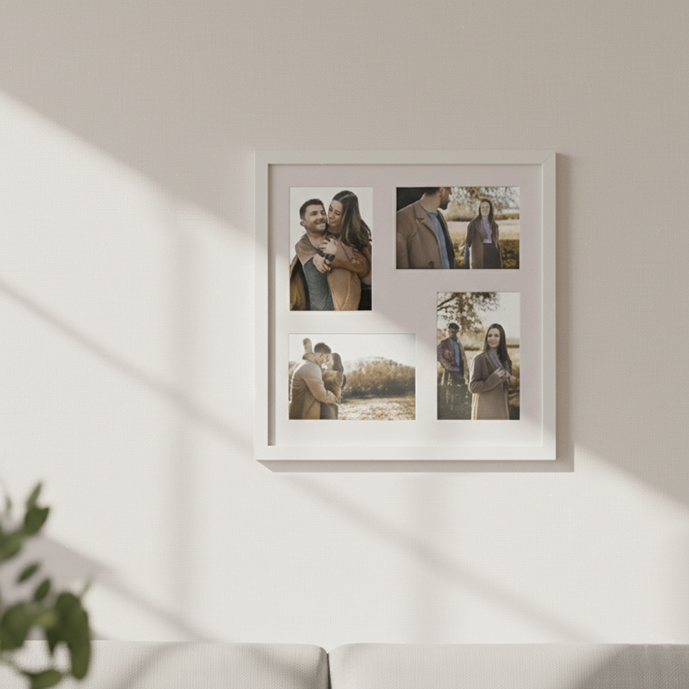Porta Retrato 37x37cm 4 Fotos Personalizado c/ Paspatur - Branco/ Preto