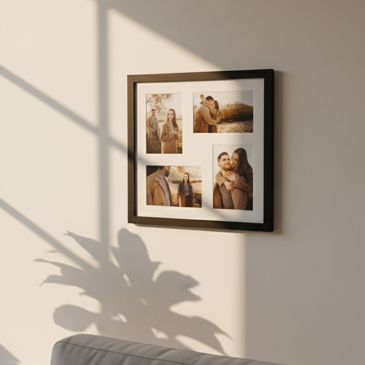 Porta Retrato 37x37cm 4 Fotos Personalizado c/ Paspatur - Branco/ Preto