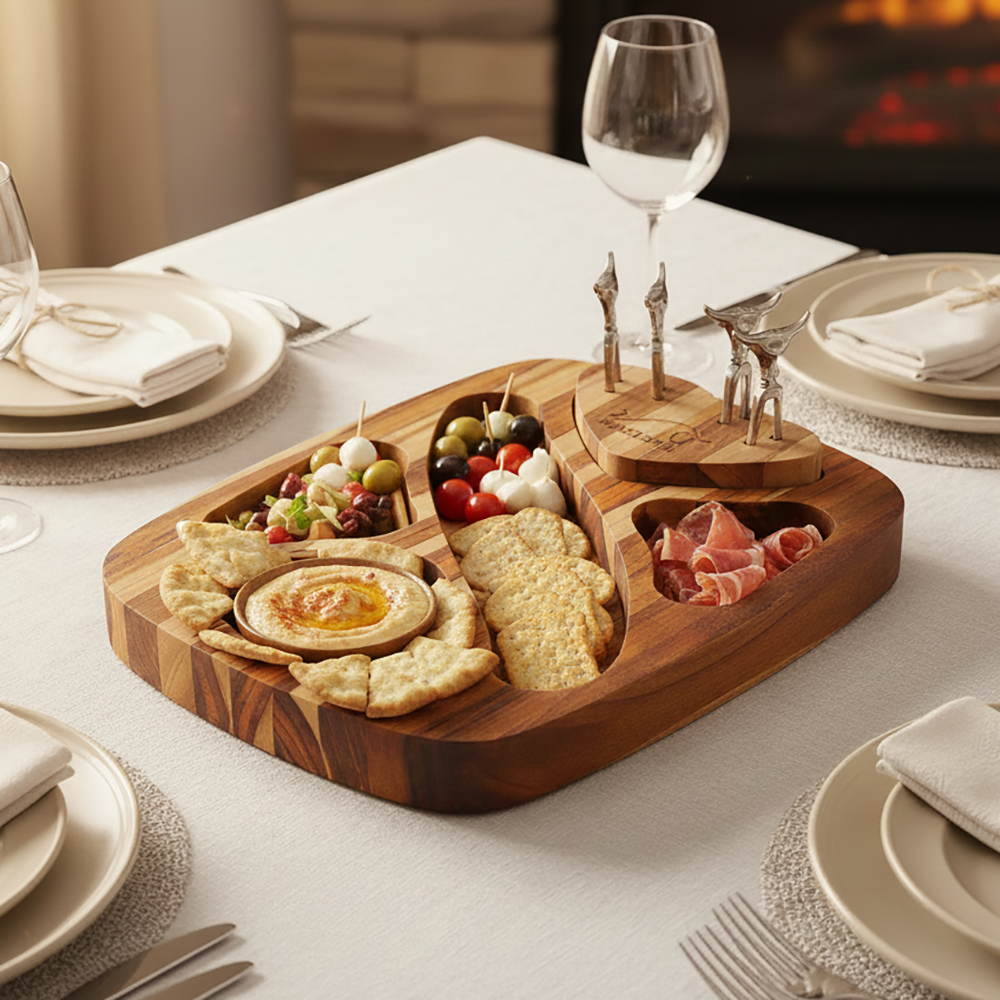 Petisqueira em Madeira Nobre c/ 4 Garfos Petiscos