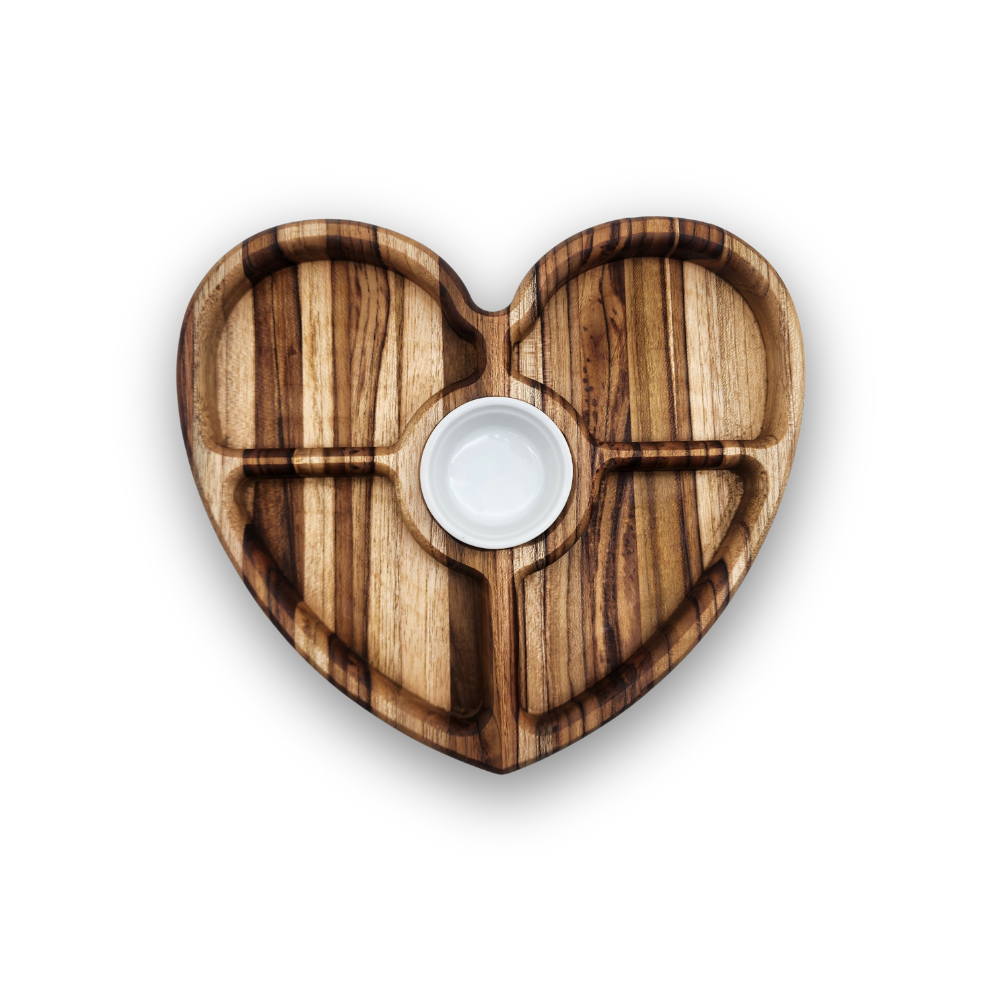 Petisqueira em Formato de Coração com Molheira e 5 Divisões | Presente Romântico